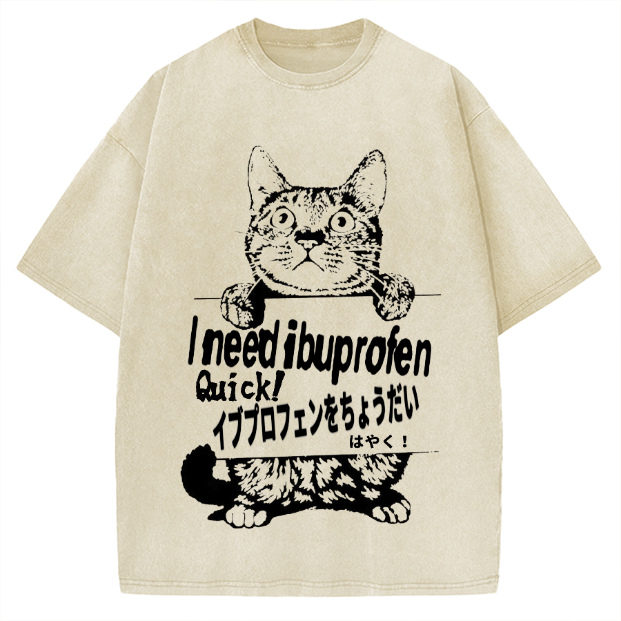 Ibuprofen Cat Vintage Washed T-shirt