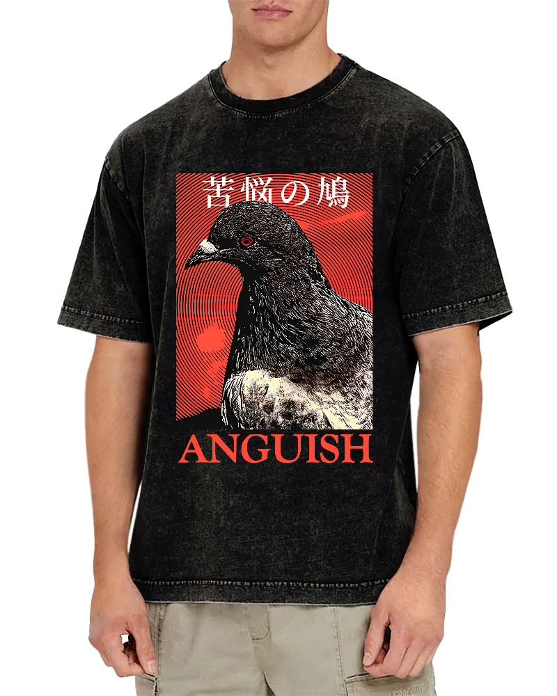 Anguish Pigeon Japanese Vintage Distressed T-shirt-Zazasy