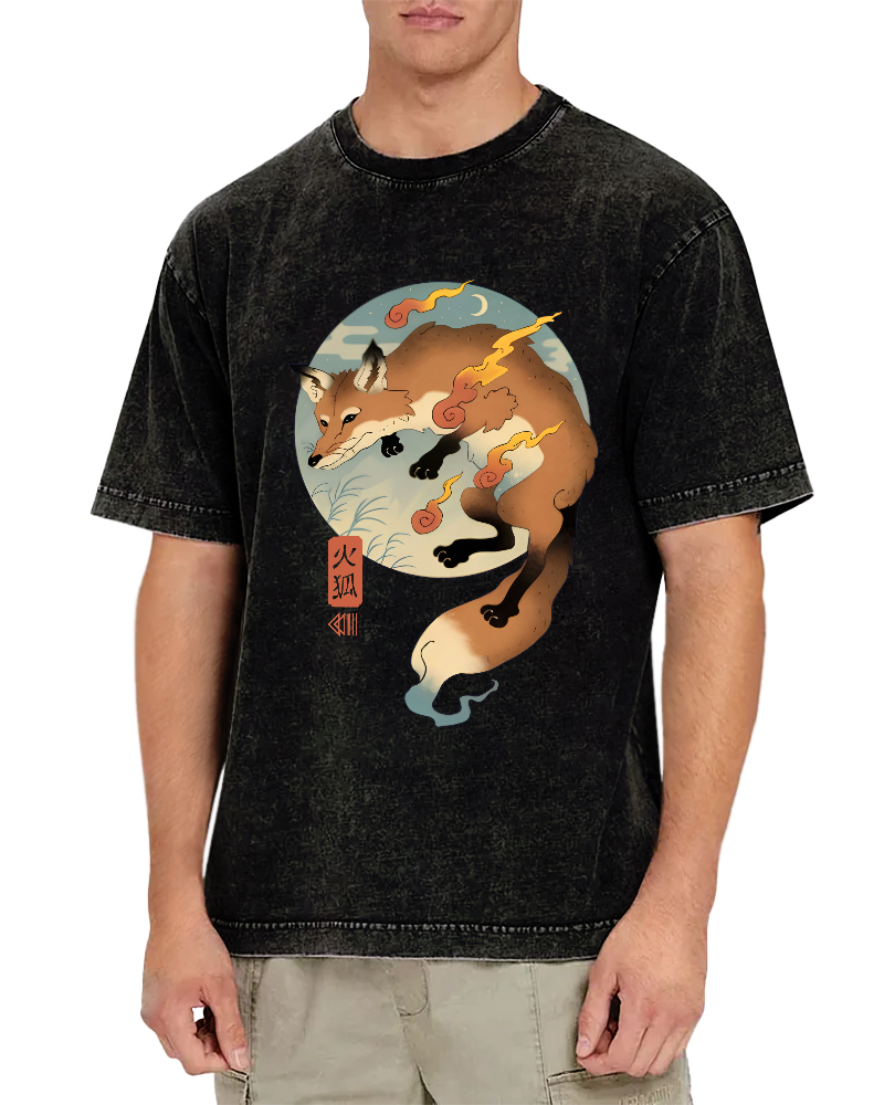 Firefox Pattern Japanese Style Vintage Distressed T-shirt-Zazasy