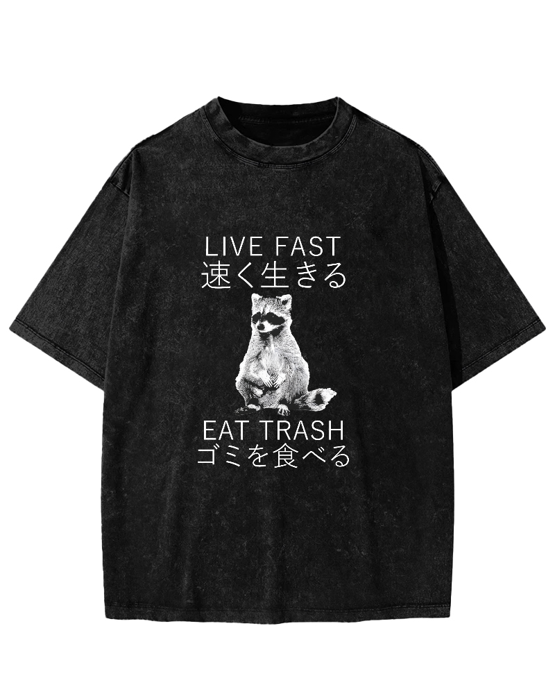 Japanese Cute Animal Pattern Vintage Distressed T-shirt-Zazasy