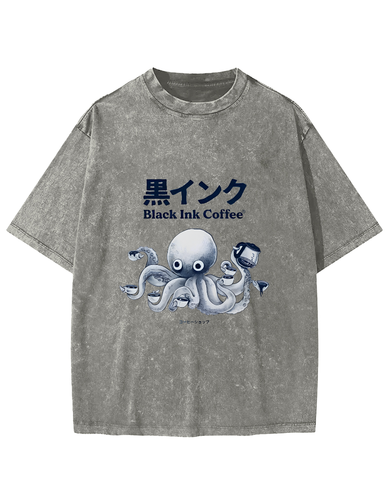 Japanese Octopus Pattern Leisure Vintage Distressed T-shirt-Zazasy