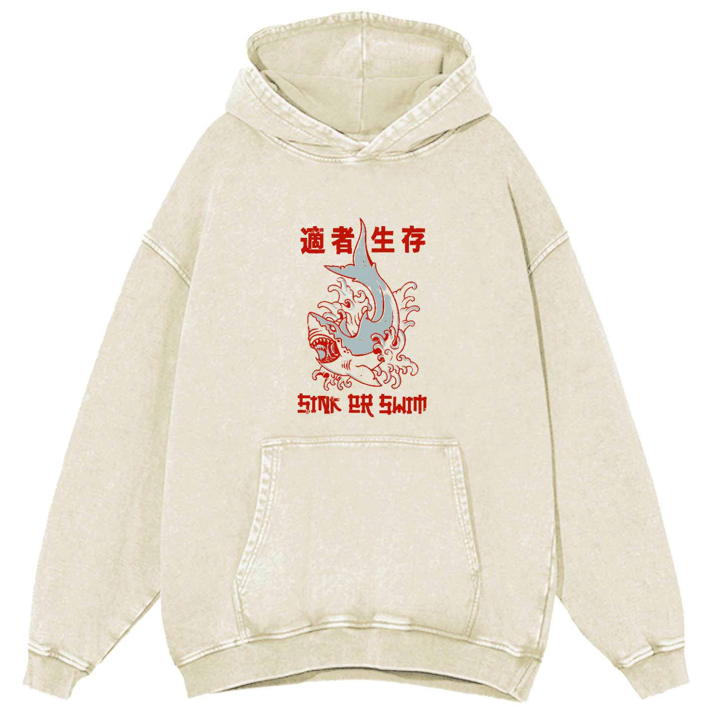 Japanese Shark Pattern Vintage Distressed Hoodie-Zazasy
