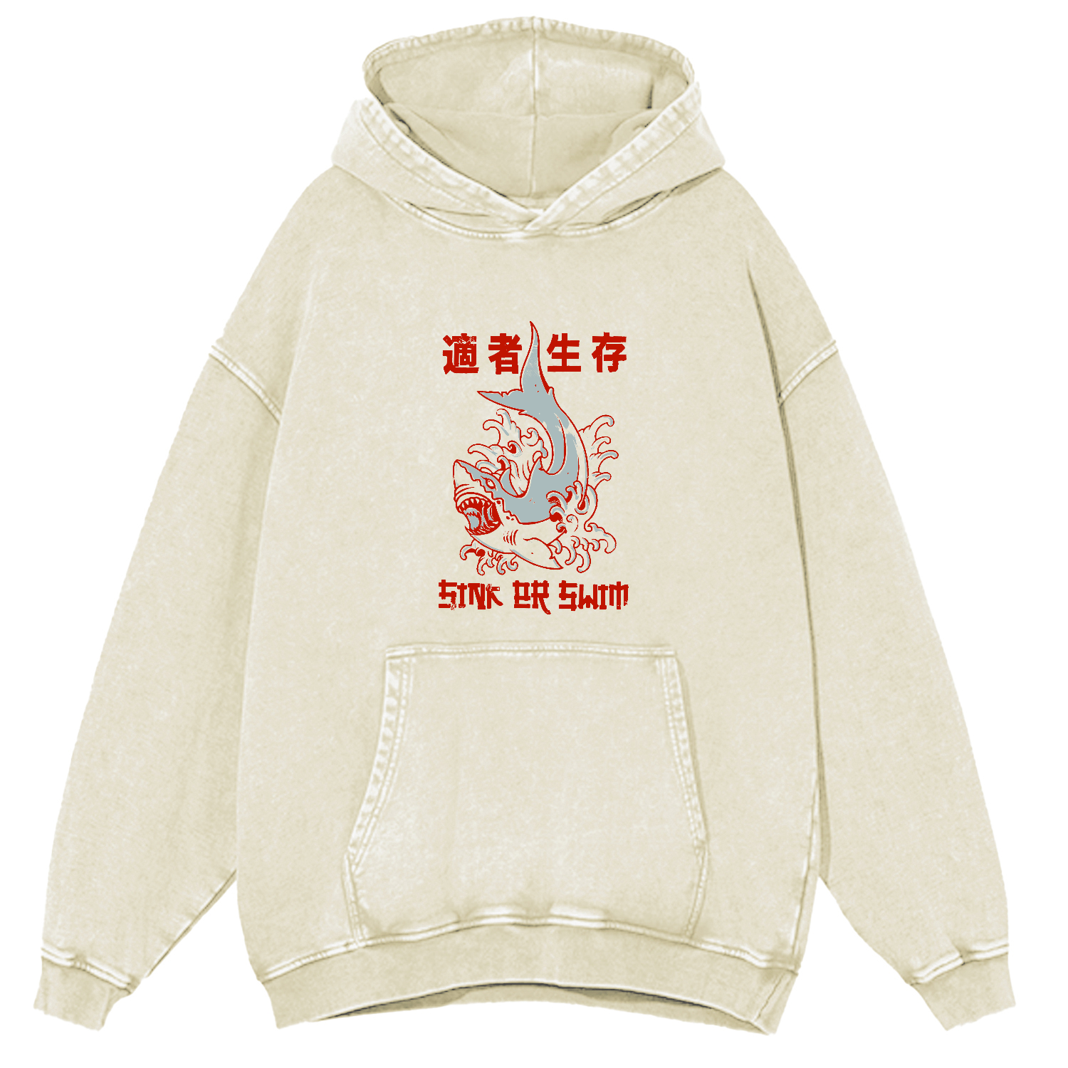 Japanese Shark Pattern Vintage Distressed Hoodie-Zazasy