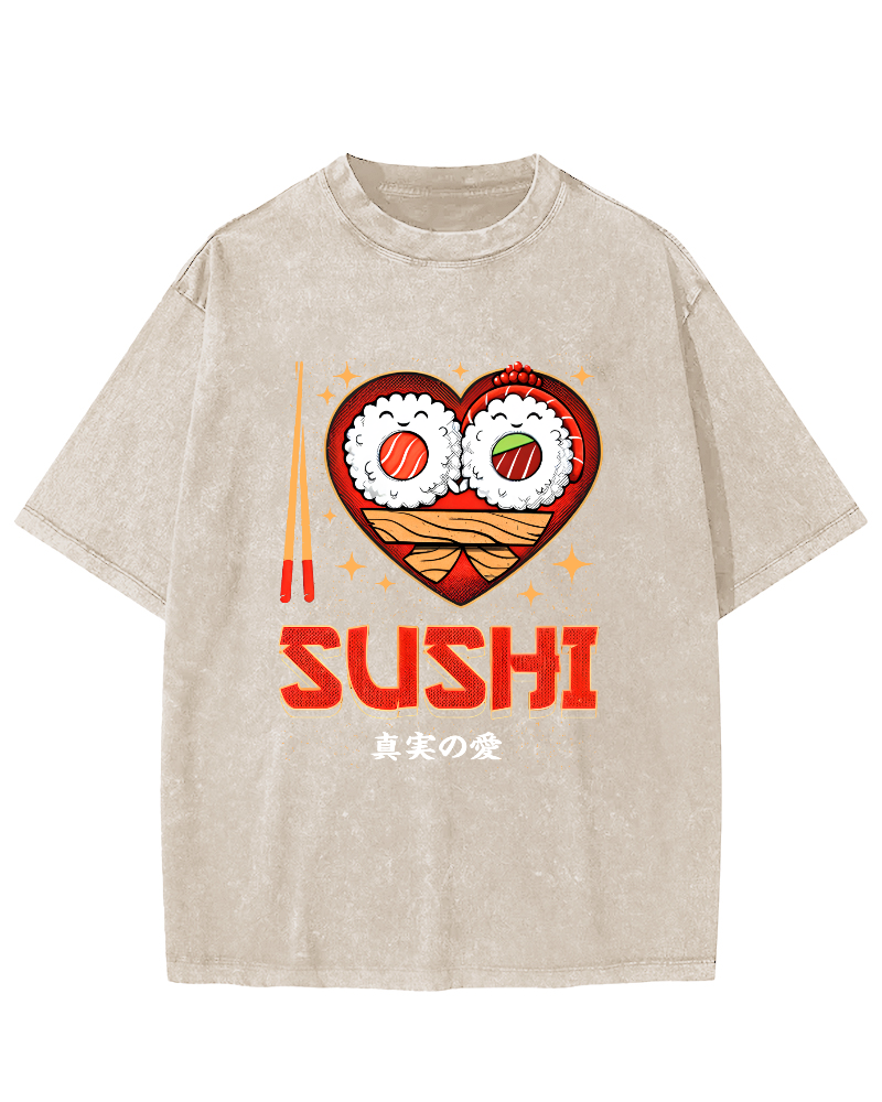 My favorite Sushi Vintage Washed T-shirt-Zazasy