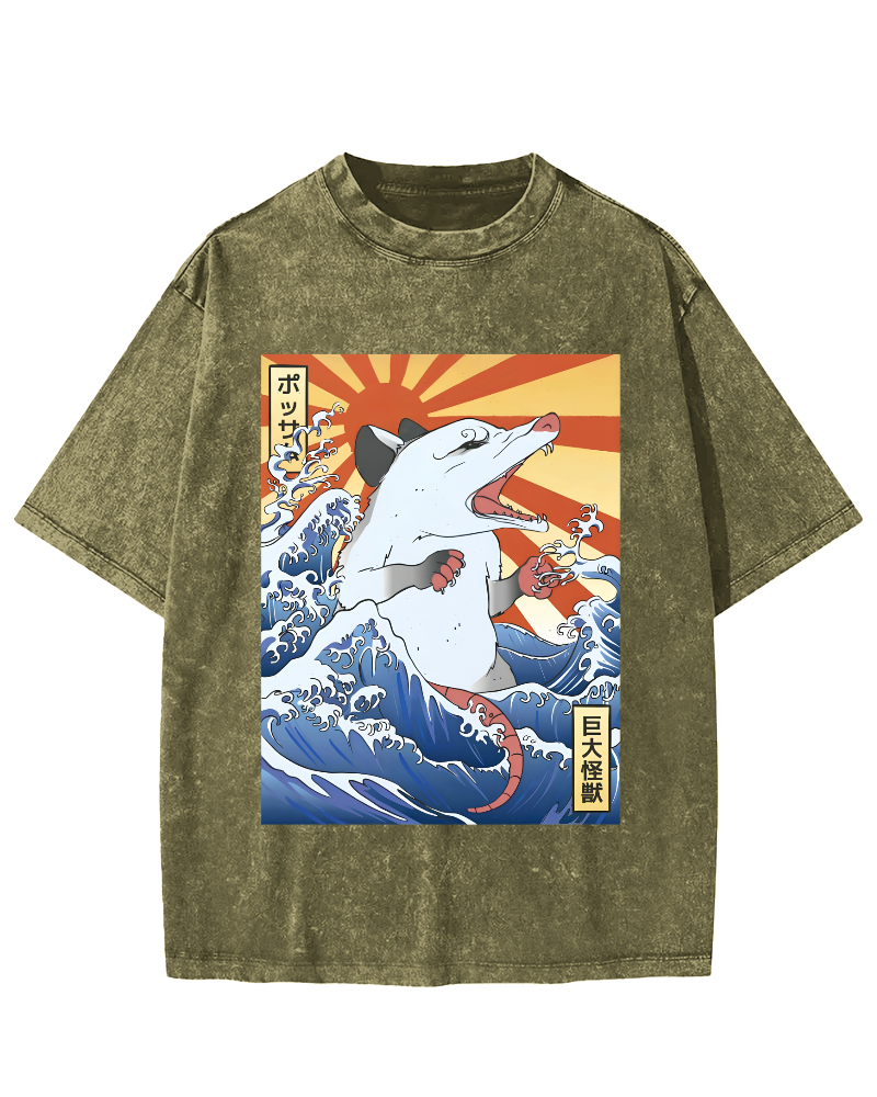 Giant Mouse Monster Vintage Washed T-shirt-Zazasy