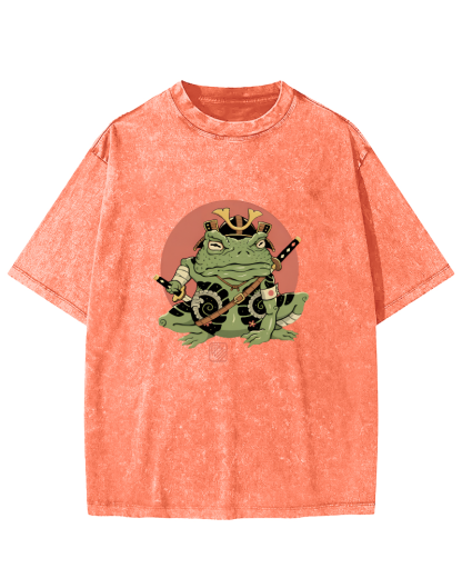 Japanese Funny Frog Pattern Vintage Distressed T-shirt-Zazasy