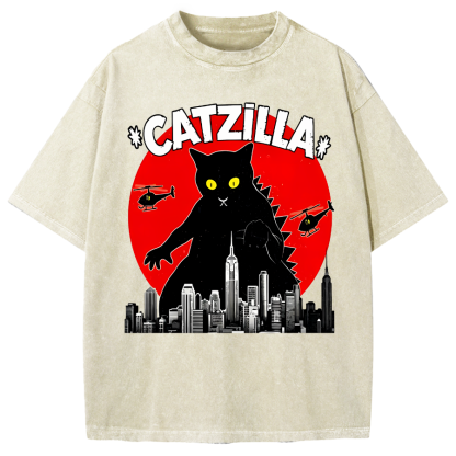 Black CatZilla Vintage Washed T-shirt