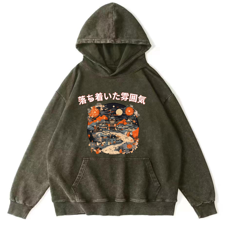 Sunset Scenery During the Edo Period Vintage Washed Hoodie-Zazasy