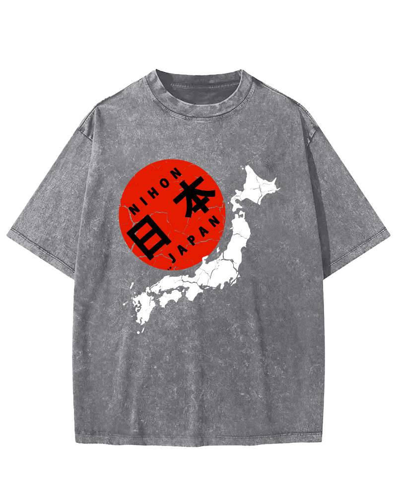 Map of The Japanese Empire Vintage Washed T-shirt-Zazasy