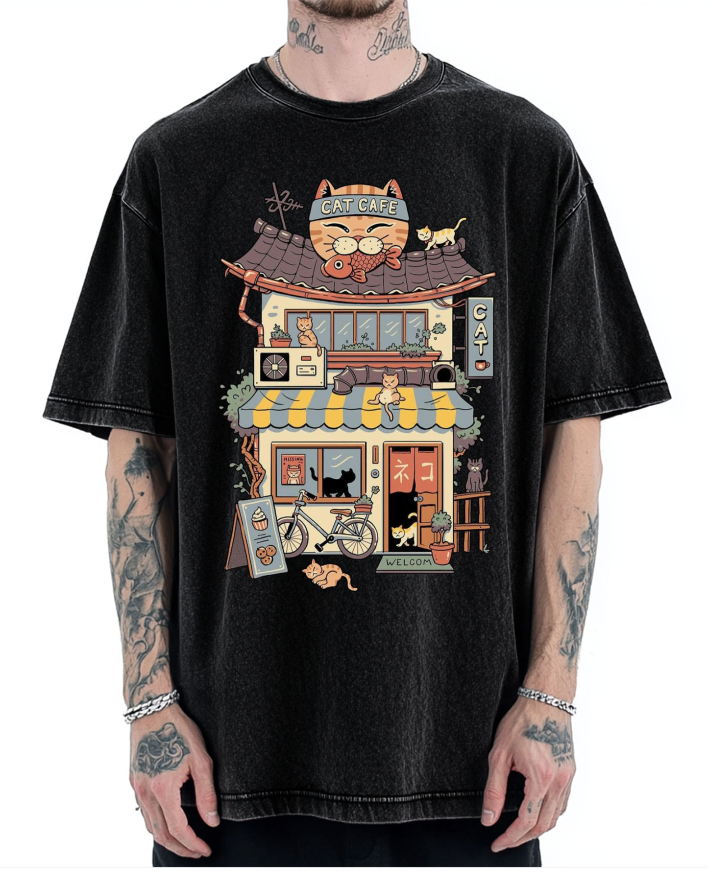 Japanese Cat Cafe Vintage Washed T-shirt