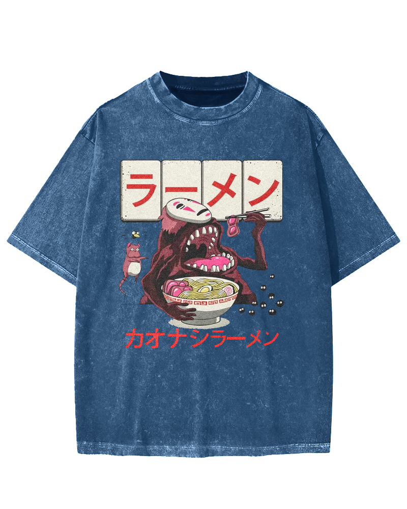 Japanese Anime No-Face Vintage Washed T-shirt