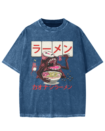 Japanese Anime No-Face Vintage Washed T-shirt