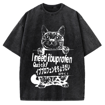 Ibuprofen Cat Vintage Washed T-shirt