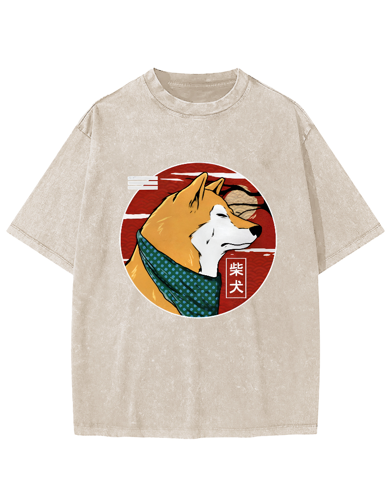 Cute Shiba Inu Pattern Vintage Distressed T-shirt-Zazasy