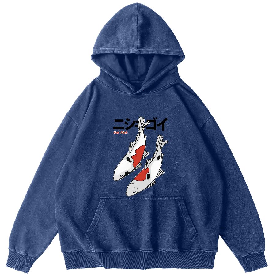 Koi Painting Pattern Japanese Style Vintage Distressed Hoodie-Zazasy