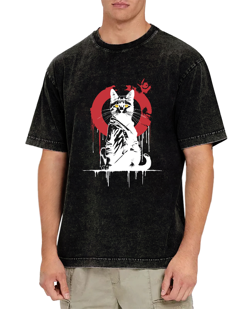 Retro Japanese Style Kitten Vintage Distressed T-shirt-Zazasy