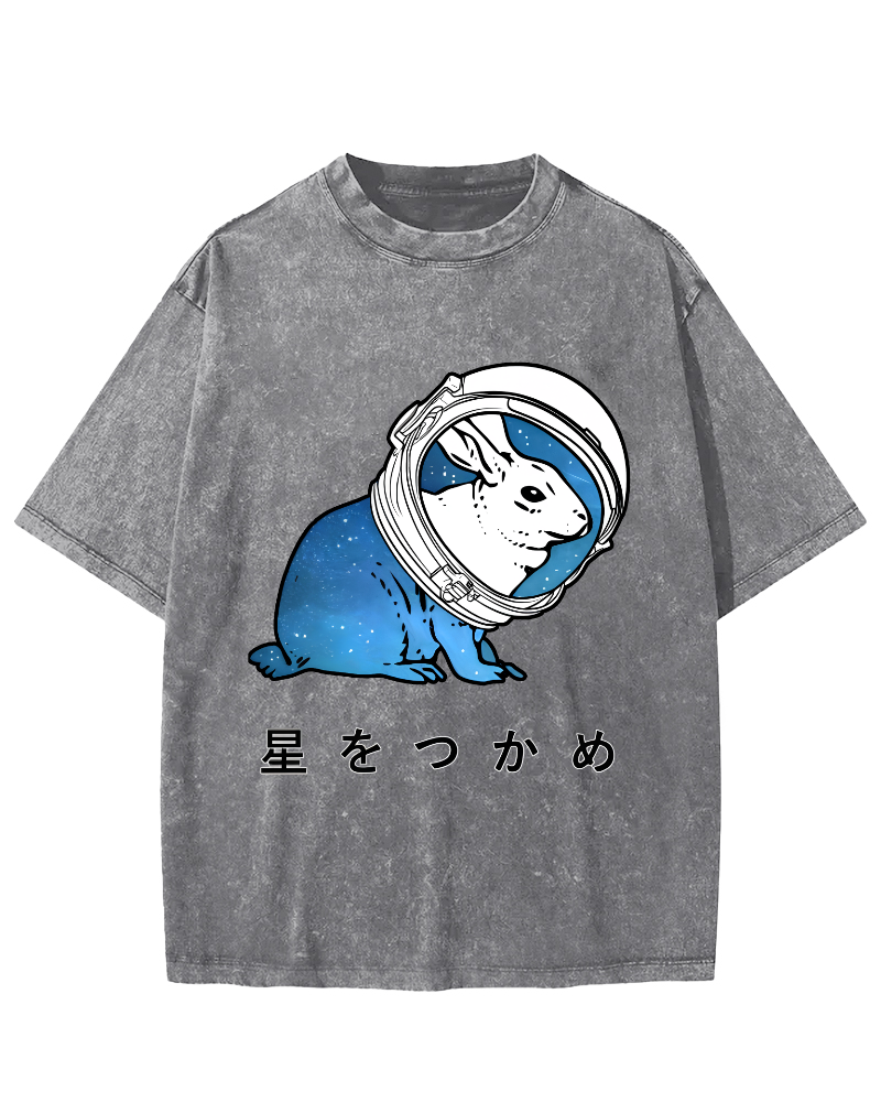 Japanese Style Rabbits On The Moon Vintage Distressed T-shirt-Zazasy