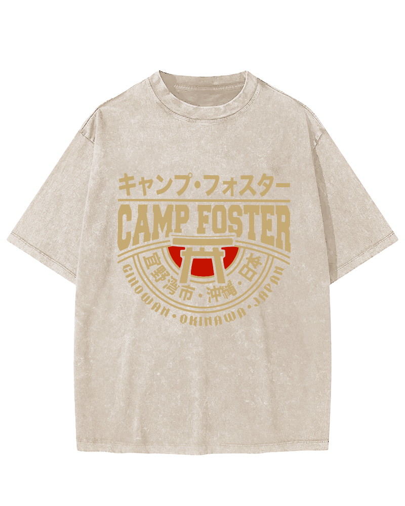Japanese Okinawa Retro Vintage Washed T-shirt-Zazasy
