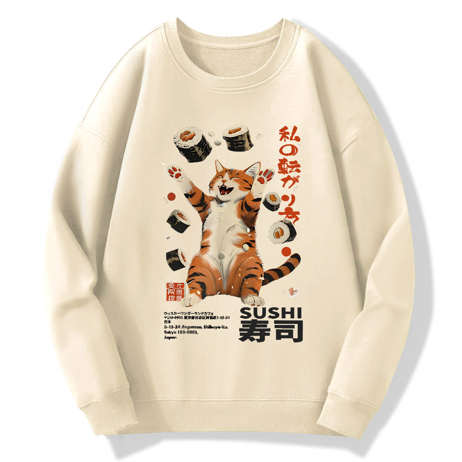 Harajuku Sushi Cat Cotton Pullover Sweatshirt
