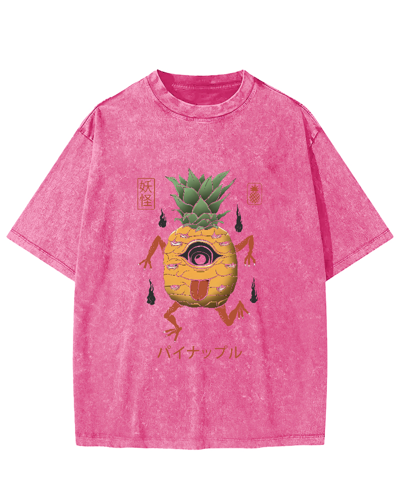 Funny Fruit Pineapple Japanese Style Vintage Distressed T-shirt-Zazasy