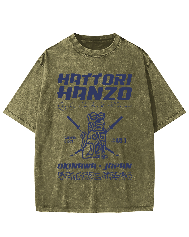 Hattori Hanzo Retro Vintage Washed T-shirt-Zazasy