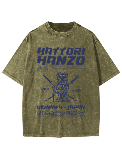 Hattori Hanzo Retro Vintage Washed T-shirt-Zazasy