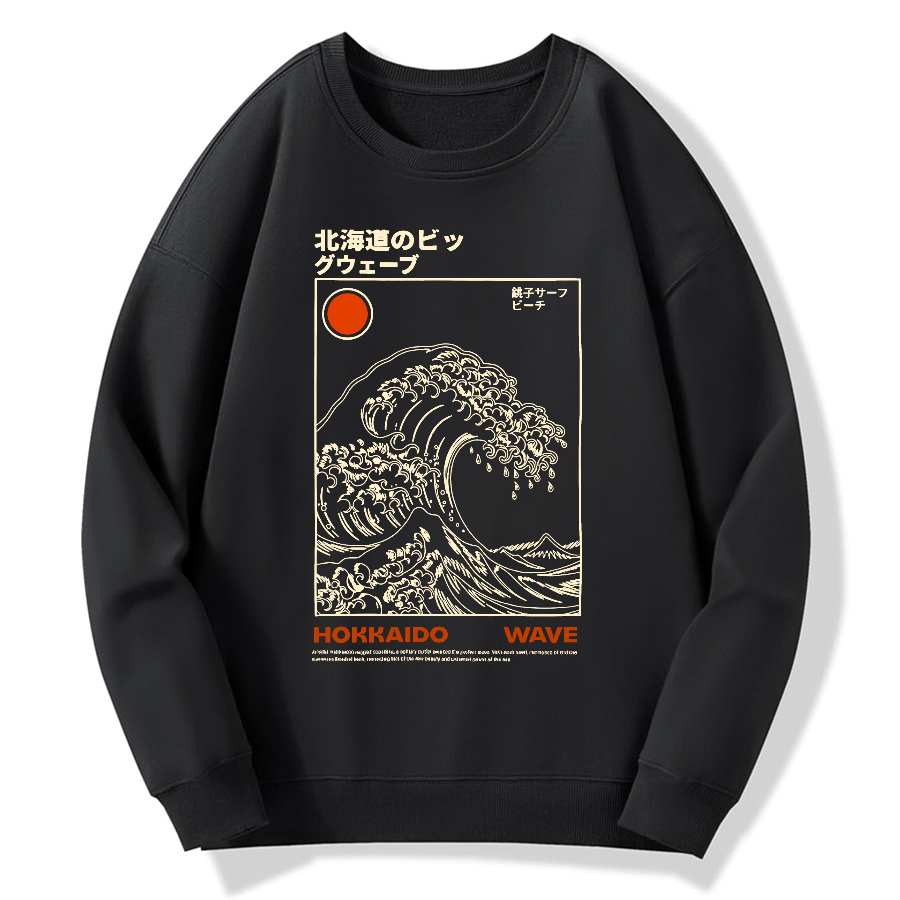 Kanagawa Retro Cotton Pullover Sweatshirt
