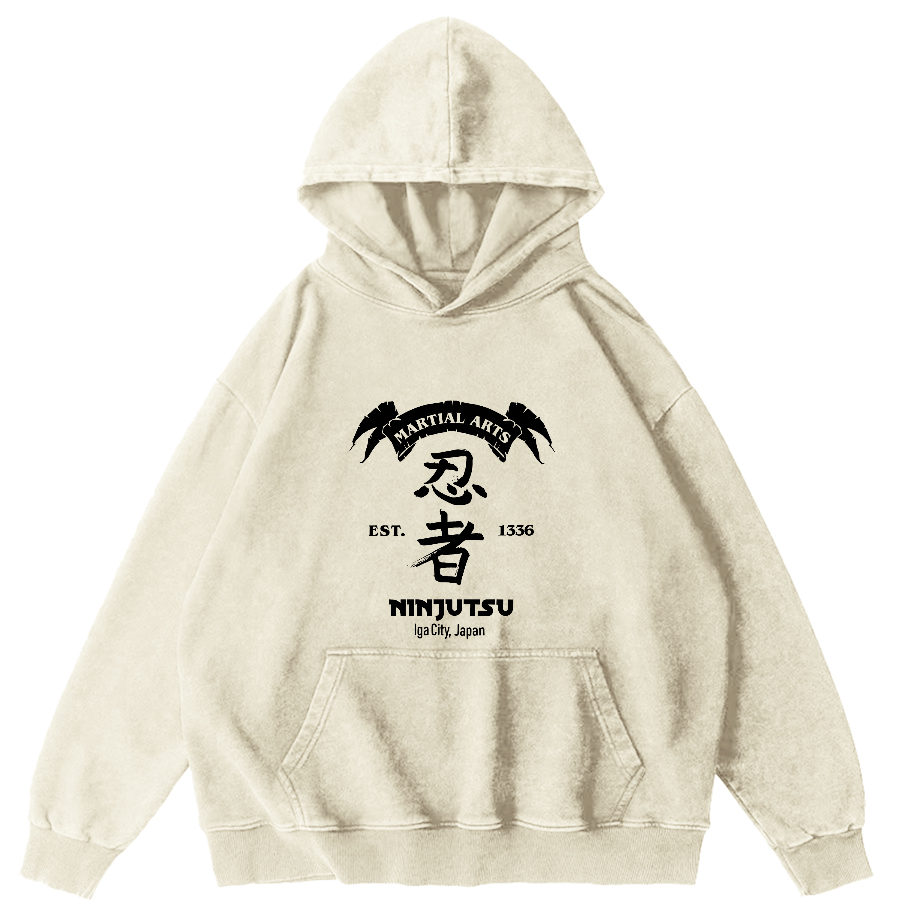 Ninja Character Pattern Japanese Style Vintage Distressed Hoodie-Zazasy