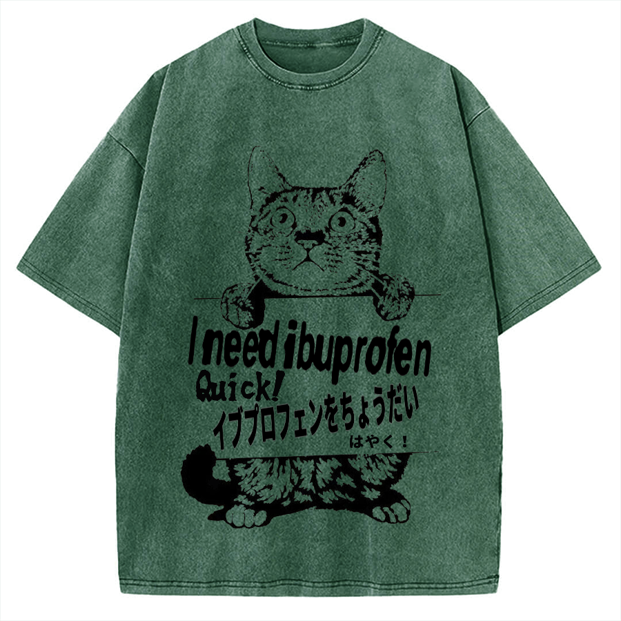 Ibuprofen Cat Vintage Washed T-shirt
