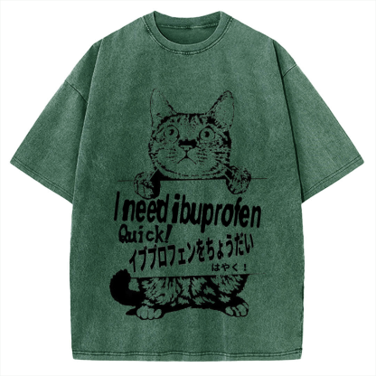Ibuprofen Cat Vintage Washed T-shirt