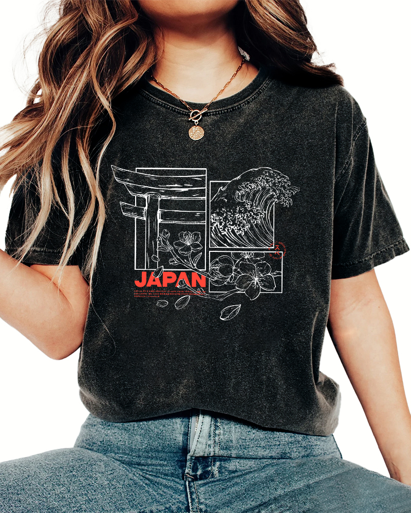 Japanese Culture Vintage Washed T-shirt-Zazasy