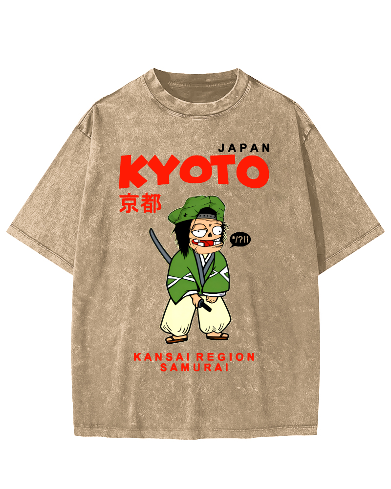 Kyoto Samurai, Japan Vintage Washed T-shirt-Zazasy