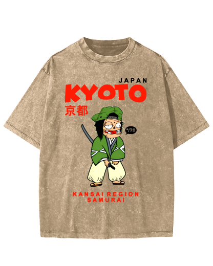 Kyoto Samurai, Japan Vintage Washed T-shirt-Zazasy