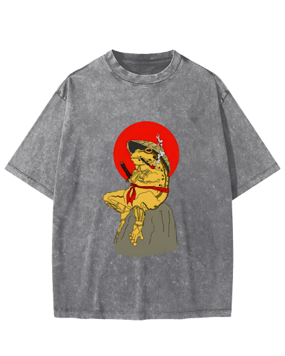 Frog Warrior Japanese Vintage Distressed T-shirt-Zazasy