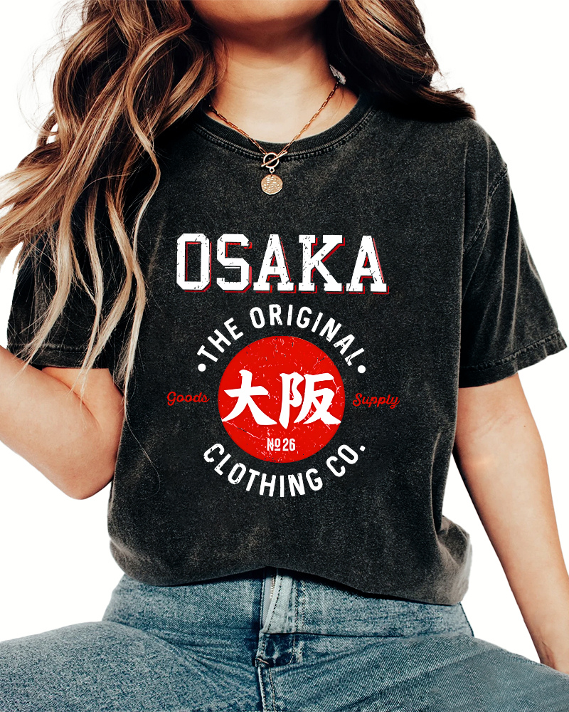 Osaka Script in Japan Vintage Washed T-shirt-Zazasy