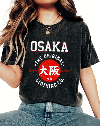 Osaka Script in Japan Vintage Washed T-shirt-Zazasy