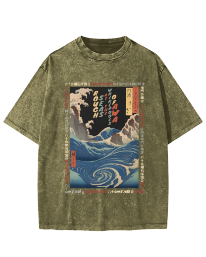 Ukiyo-e Giant Waves Vintage Washed T-shirt-Zazasy