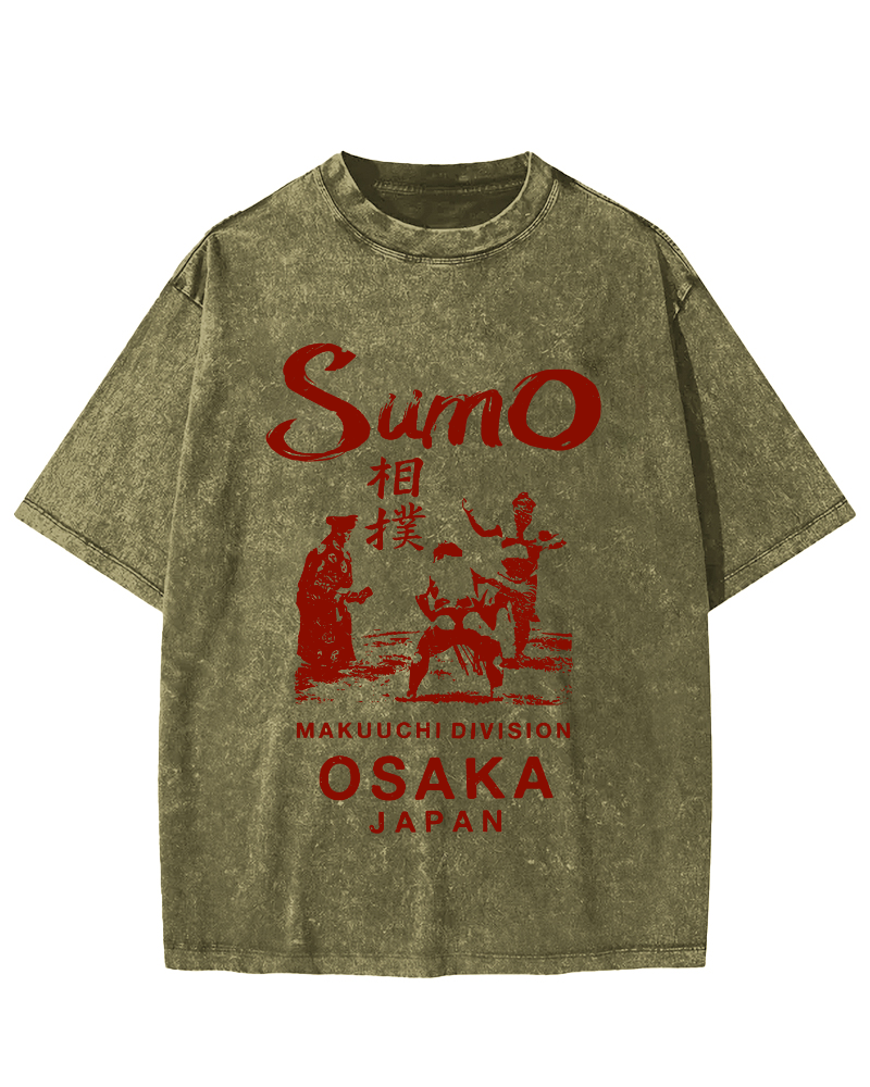 Sumo Wrestling in Japan Vintage Washed T-shirt-Zazasy