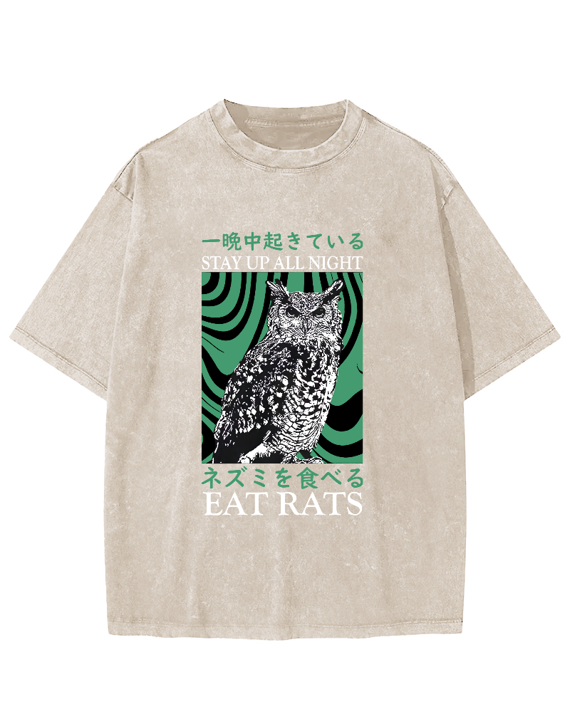 Retro Japanese Owl Vintage Distressed T-shirt-Zazasy