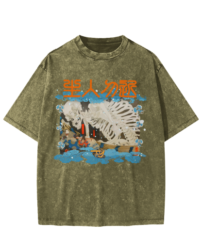 Skeleton Japanese Vintage Washed T-shirt-Zazasy
