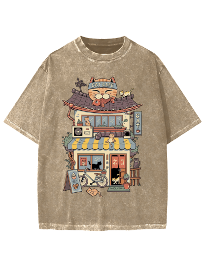 Japanese Cat Cafe Vintage Washed T-shirt
