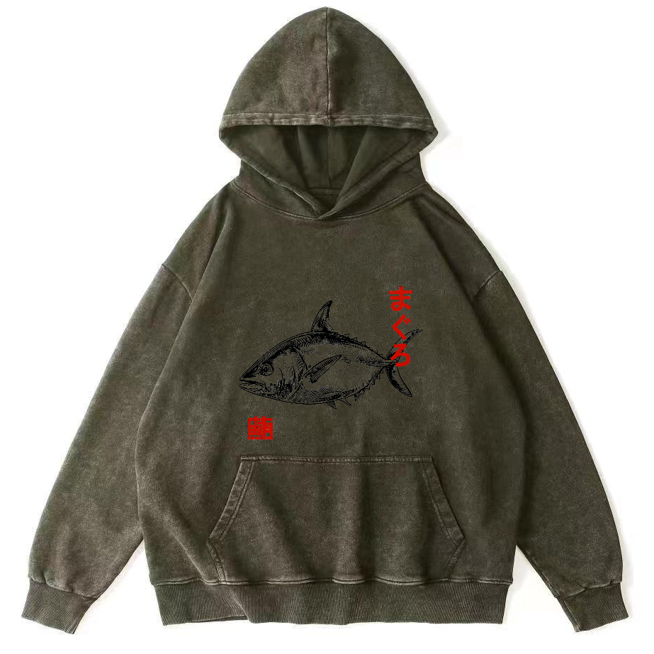 Japanese Tuna Pattern Vintage Distressed Hoodie-Zazasy