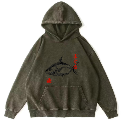Japanese Tuna Pattern Vintage Distressed Hoodie-Zazasy