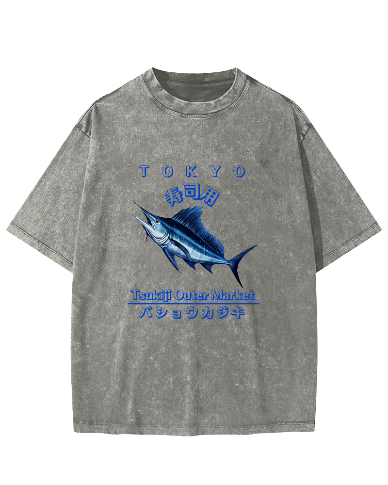 Japanese Sea Fish Sushi Vintage Distressed T-shirt-Zazasy