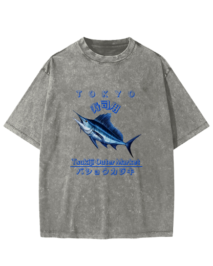 Japanese Sea Fish Sushi Vintage Distressed T-shirt-Zazasy