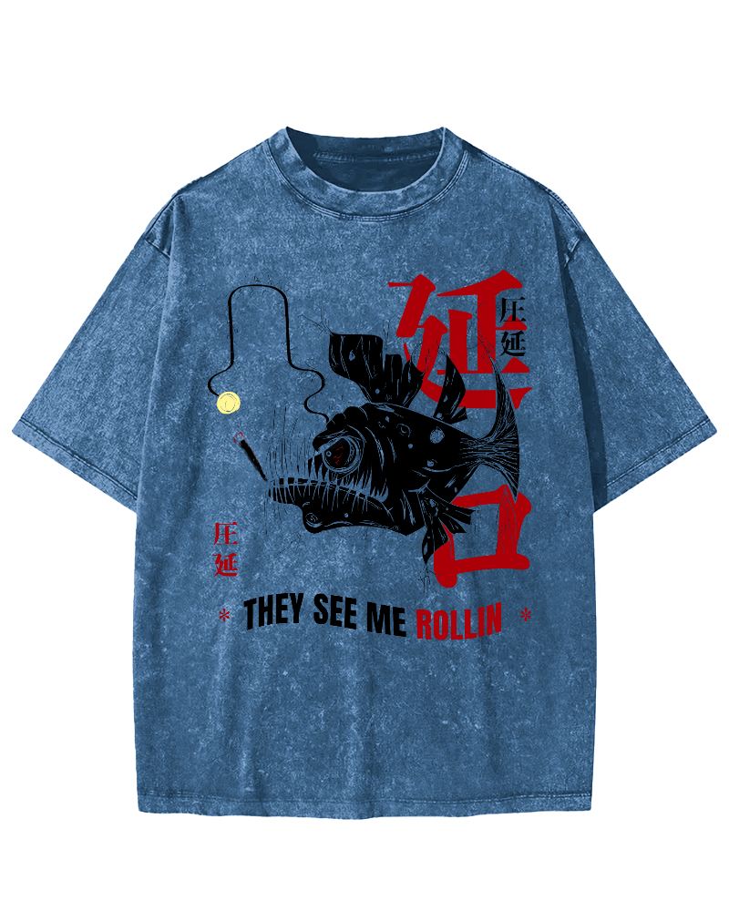 Rolling Japanese Script Vintage Distressed T-shirt-Zazasy