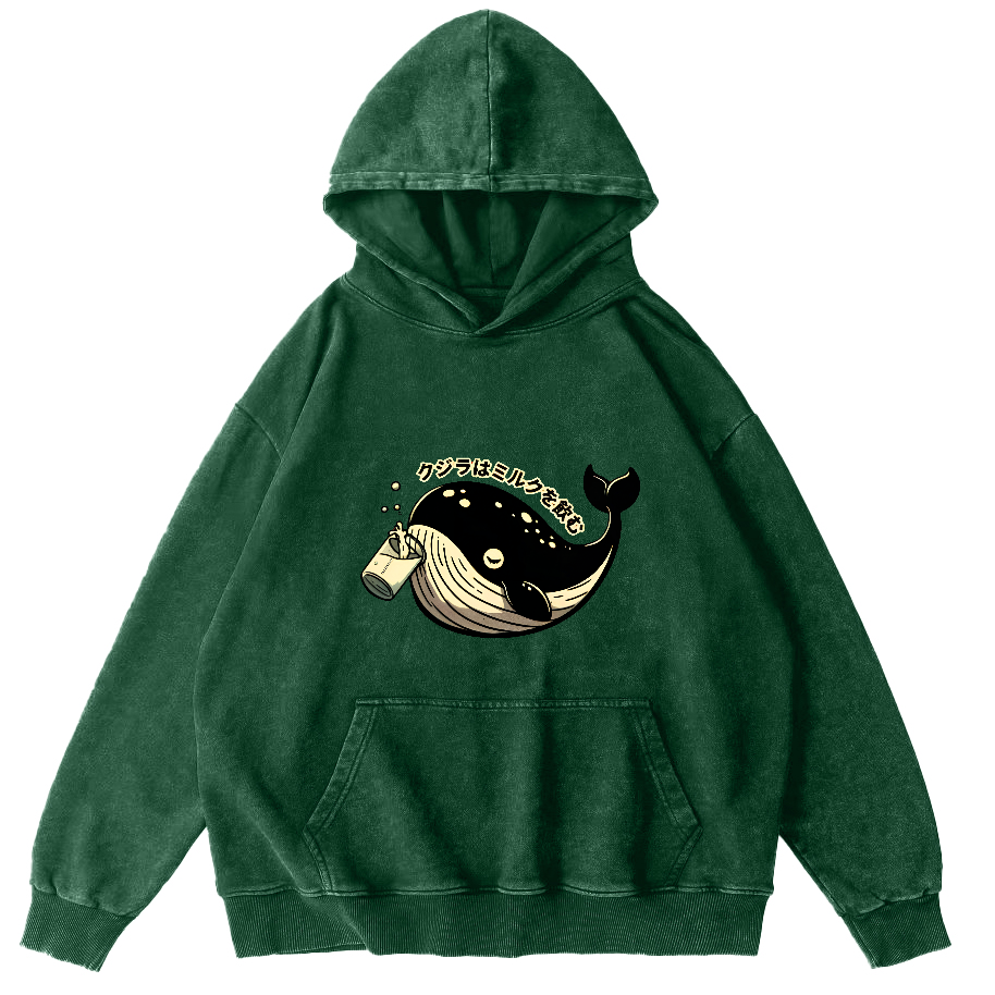 Japanese Whale Pattern Vintage Distressed Hoodie-Zazasy