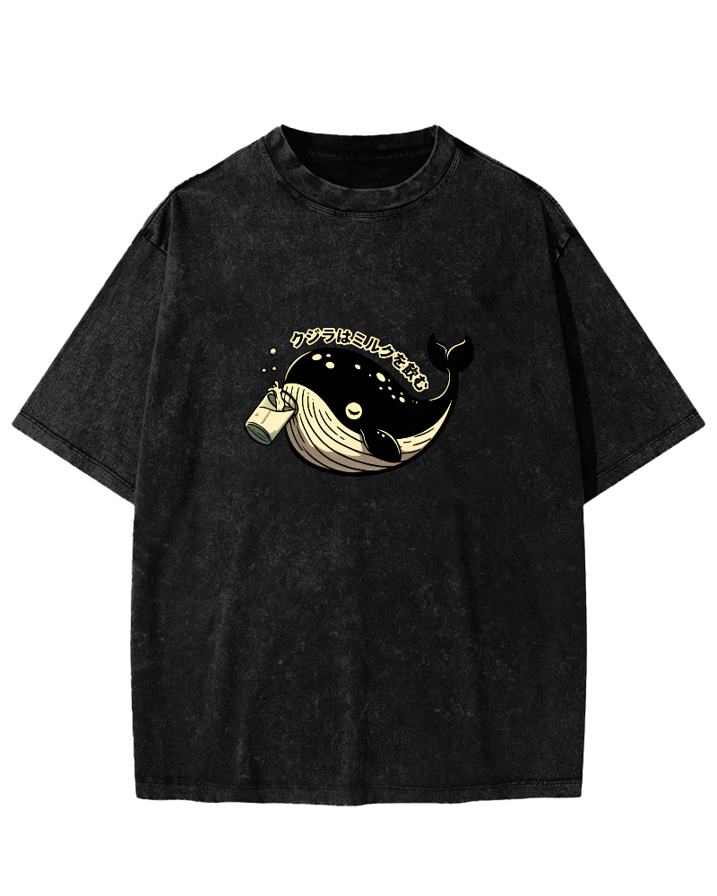 Japanese Whale Pattern Vintage Distressed T-shirt-Zazasy