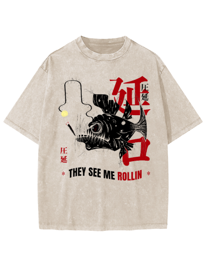 Rolling Japanese Script Vintage Distressed T-shirt-Zazasy