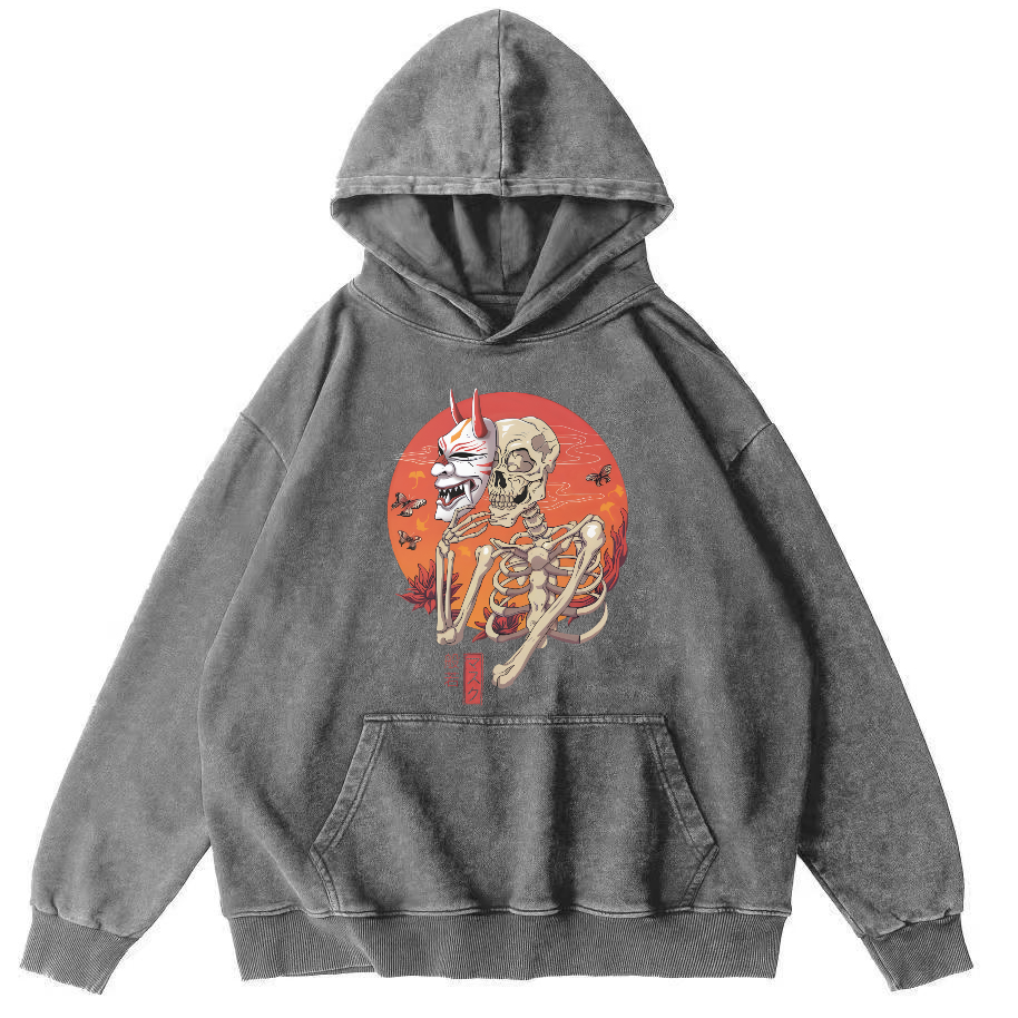 Mask Skeleton Man Vintage Distressed Hoodie-Zazasy